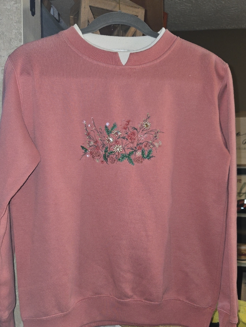 Granny Core Dusty Rose Embroidered Floral Sweatshirt